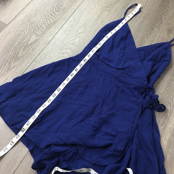Lulus V-Neck Rayon Lined Back Zip Faux Wrap Front Skirt Romper Blue Size XS - Picture 7 of 8